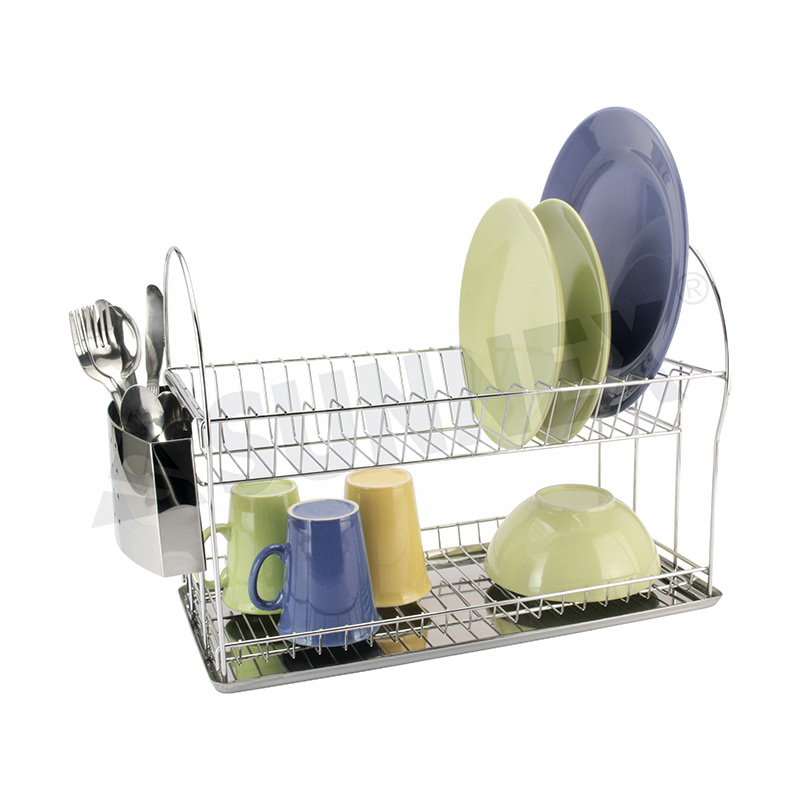 2-Tier Kitchen Metal Stainless Steel Dish Rack Drainer