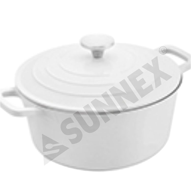 ဒီဇိုင်းအသစ်အဖြူရောင် Non Stick Pot Round Casserole