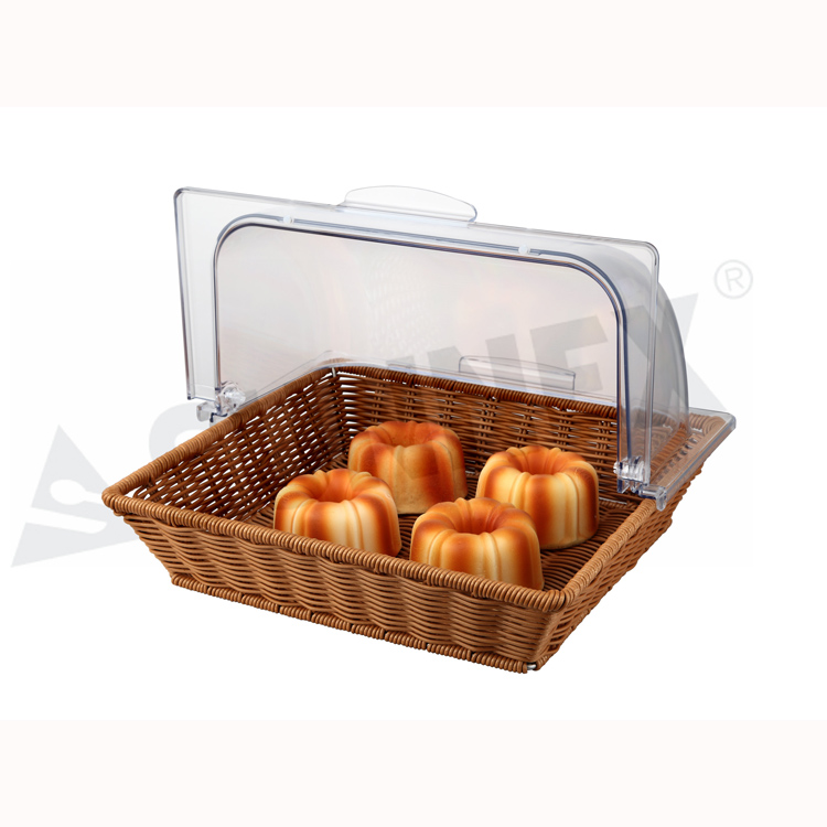 PC Roll Top Cover ပါသည့် Rectangular PP Rattan Basket