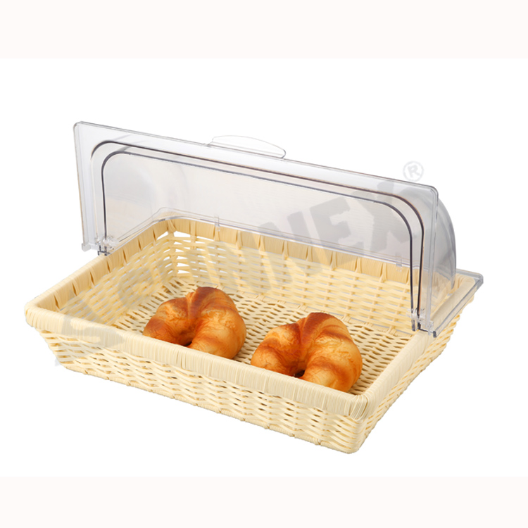 Rectangular PP Rattan PC Roll-Top Cover နှင့် Beige တို့ပါ ၀ င်သည်